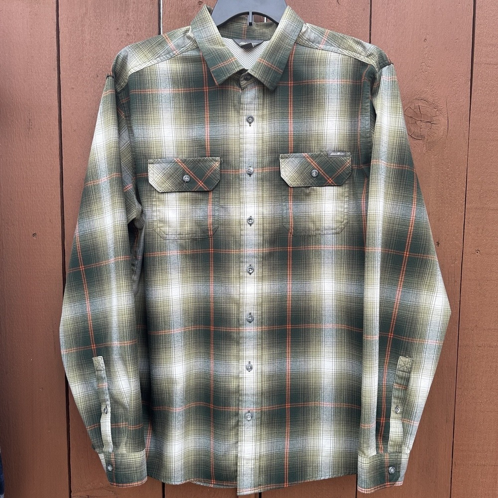 Eddie Bauer Travex Performance Flannel Mens TXL Shirt Green Plaid Button Front